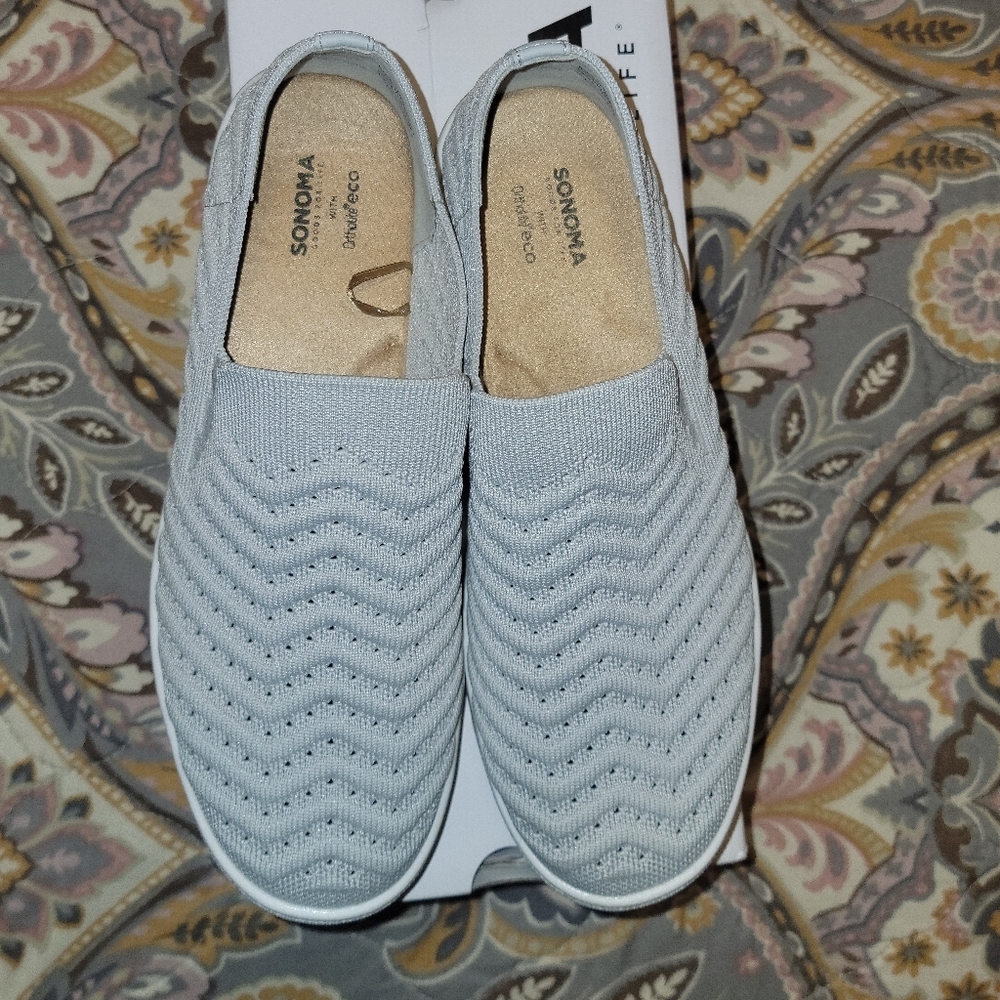 Grey Knit Slides